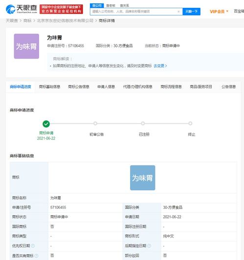 京東關(guān)聯(lián)公司申請“為味胃”商標(biāo)，強化食品領(lǐng)域知識產(chǎn)權(quán)布局